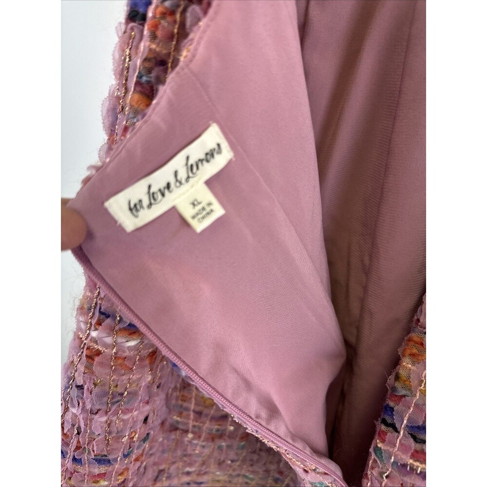 For Love & Lemons Celine Tweed Chain Mini Dress Pink Flare Party Summer Fun XL - Picture 9 of 16